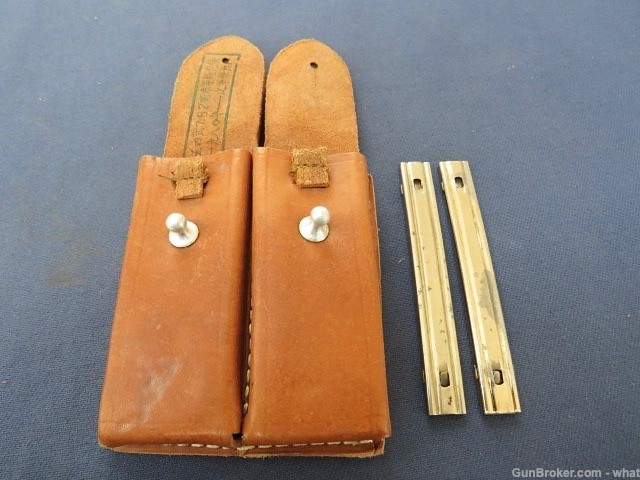 2 Mauser Broomhandle C96 Stripper Clips & Chinese Leather Clip Pouch-img-0