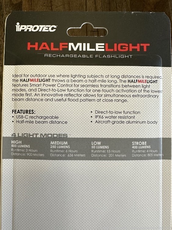 IPROTEC Half Mile Rechargeable Flashlight 500 Lumen 4 Modes BNIB-img-3