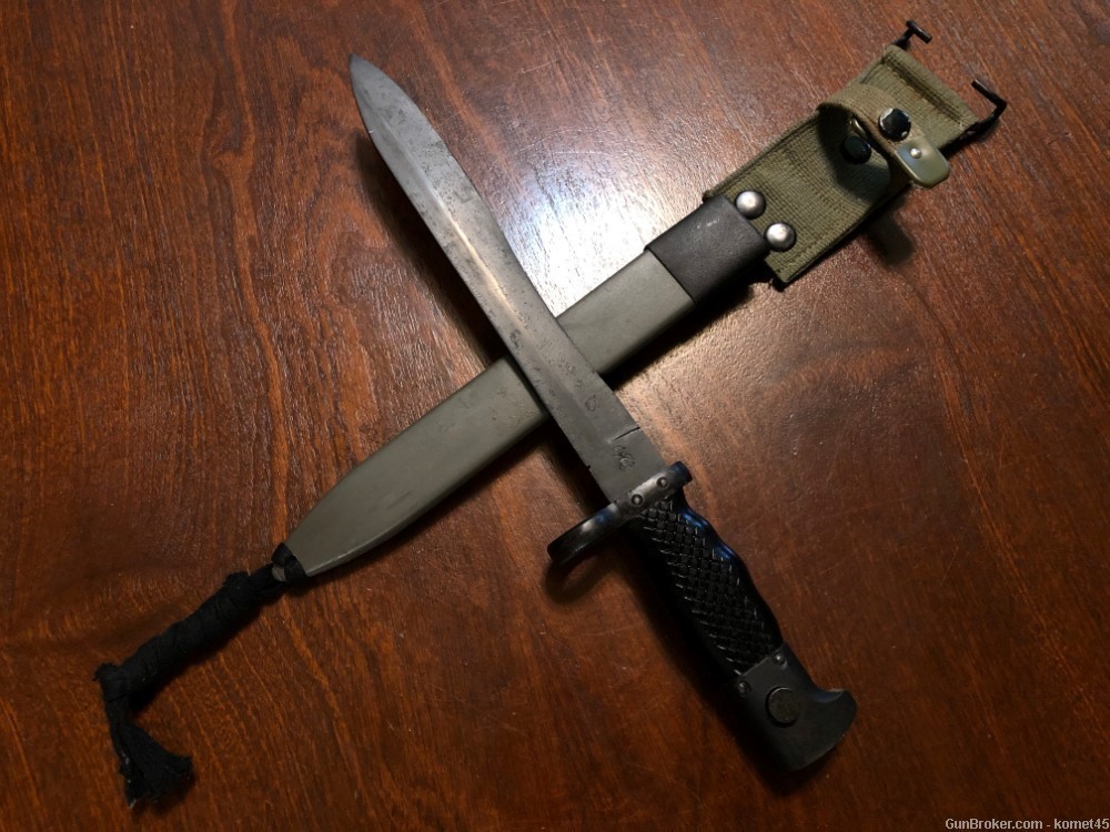 Vintage 60s 70s Spanish Army M1964 CETME Bolo Bayonet & Plastic Scabbard-img-0