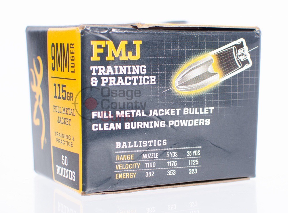 Browning 9mm 115 FMJ Ammo 115gr - Case of 1000 Rds-img-1