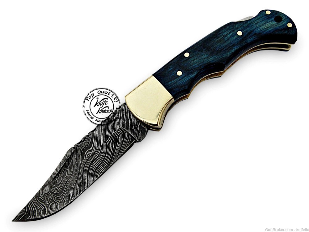 Blue Wood 6.5'' 100% Handmade Damascus Steel Folding Pocket Knife-img-1
