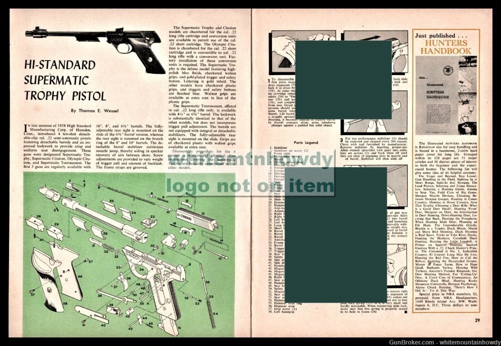 1960 HI STANDARD Supermatic Trophy Pistol Exploded Parts List Article-img-0