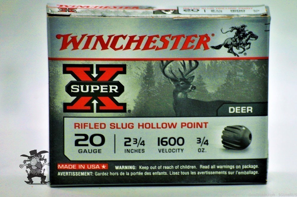20 GA Winchester SUPERX SLUGS 2¾" 3/4oz 20GA HOLLOW POINT SMOOTH BORE 5 RDS-img-1