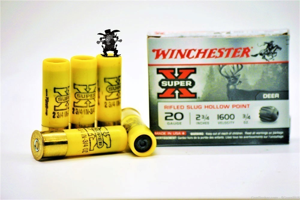 20 GA Winchester SUPERX SLUGS 2¾" 3/4oz 20GA HOLLOW POINT SMOOTH BORE 5 RDS-img-0