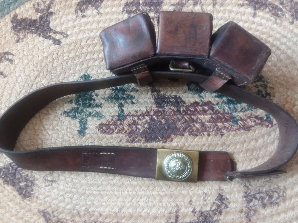Vintage WW1 German "GOT MIT UNS" Belt, Buckle, and Ammo Pouches-img-0