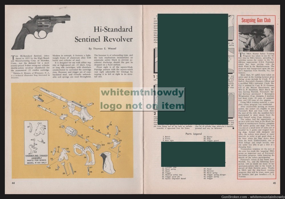 1960 HI-STANDARD Sentinel Revolver Schematic Parts List Assembly Article-img-0