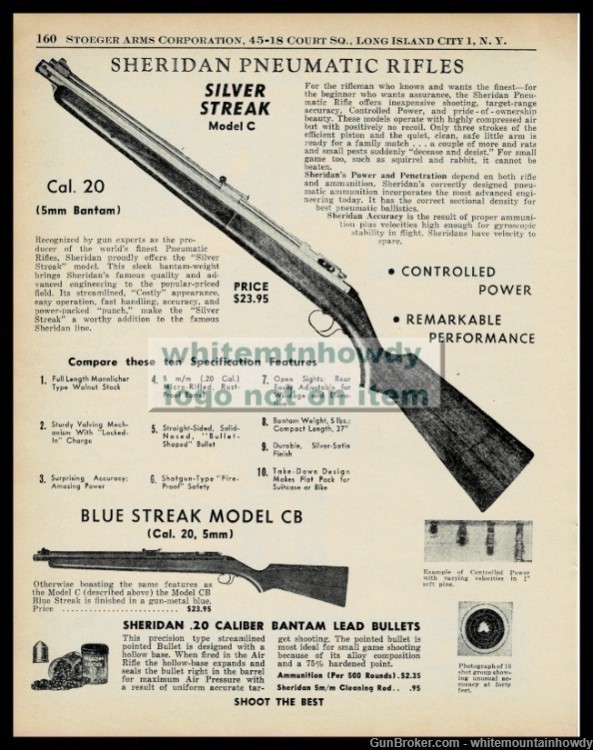 1955 SHERIDAN Silver Streak Model C Pneumatic Air Rifle Pellet Gun PRINT AD-img-0