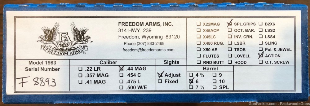 FREEDOM ARMS 83 PREMIER GRADE 44 MAGNUM 6" CUSTOM ORDER-img-4