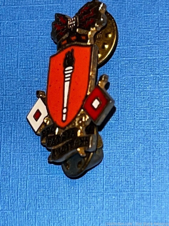 Vintage US Army Signal School Pro Patria Vigilans DI DUI Crest pin Meyer-img-2
