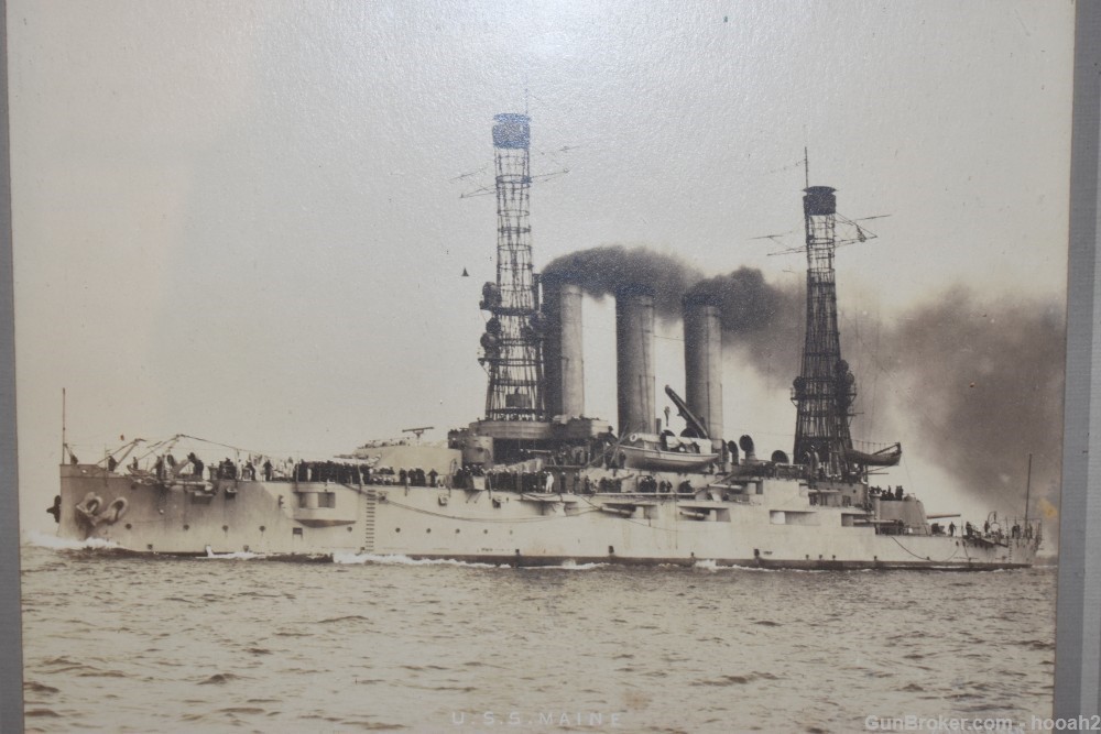 Nice Wood Framed Photograph Photo USS Maine Spanish American War -img-1