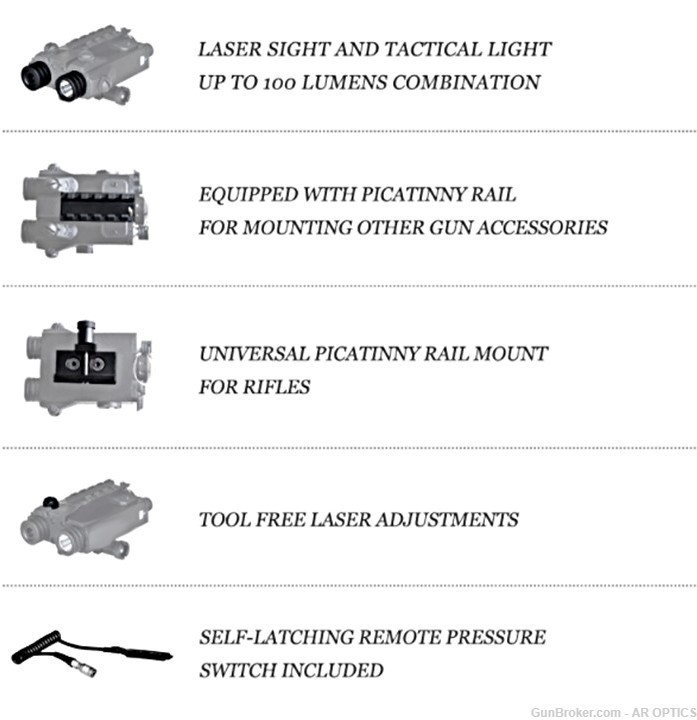 PATRIOT OPTICS Gorgon Green Laser With LED Flashlight Combo Pic Rail Mount-img-6