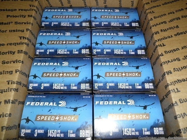 FEDERAL SPEED/SHOK 3 INCH 12 GA STEEL BB'S 8 BOXES 200 ROUNDS-img-0