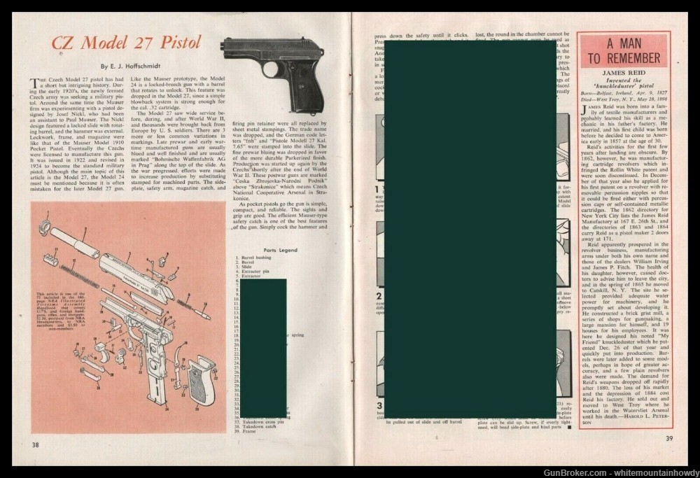 1961 CZ Model 27 Pistol Exploded Parts List Assembly Disassembly Article-img-0