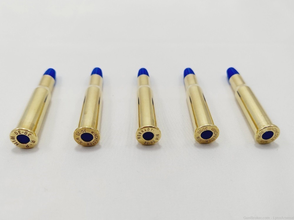30-30 Winchester Brass Snap caps / Dummy Training Rounds - Set of 5 - Blue-img-4