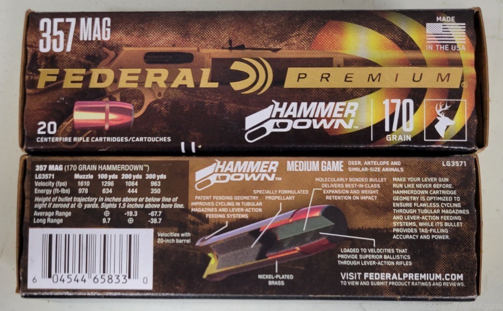 Federal Premium Hammer Down 357 magnum 170gr lot of 100rds LG3571-img-1