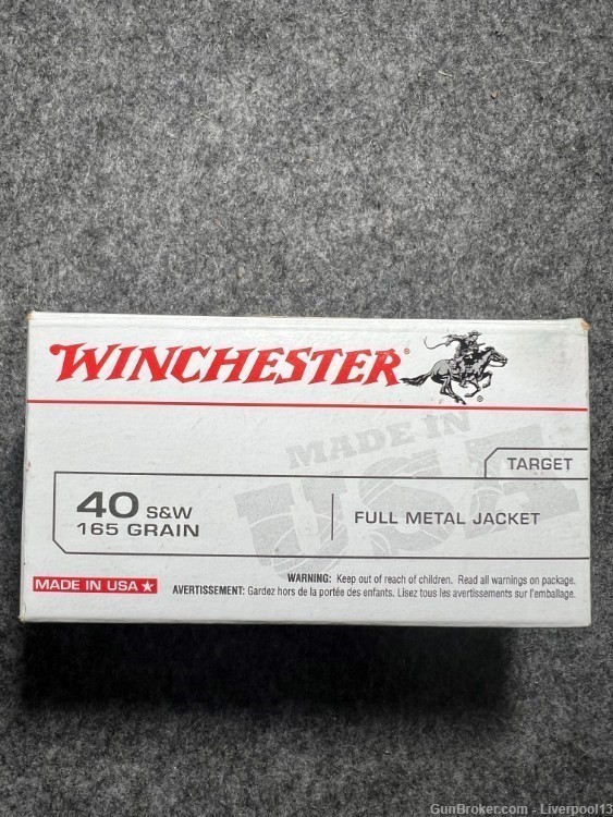 Winchester .40 S&W 165 Grain FMJ 100 Rounds Per Box-img-1