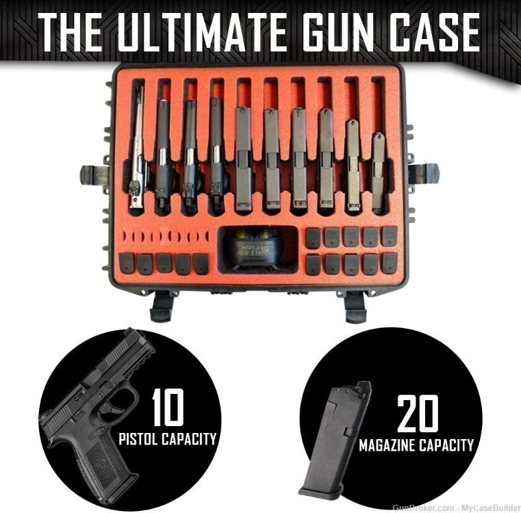 10 Pistol 20 Magazine DORO Wheeled Heavy Duty Case w/ Red Topguard Foam-img-2
