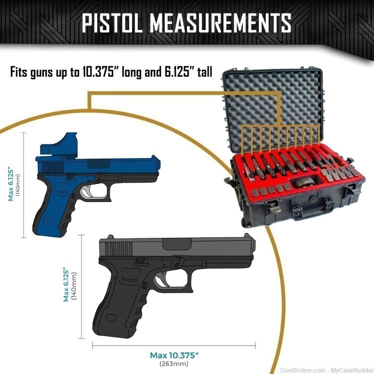 10 Pistol 20 Magazine DORO Wheeled Heavy Duty Case w/ Red Topguard Foam-img-7