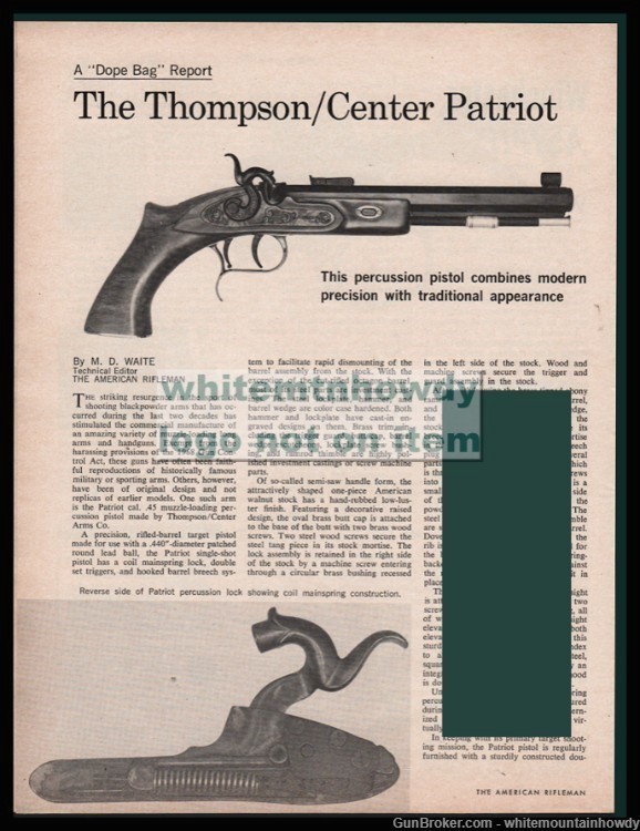 1973 THOMPSON CENTER ARMS Patriotic Pistol 2-page Evaluation Article-img-0