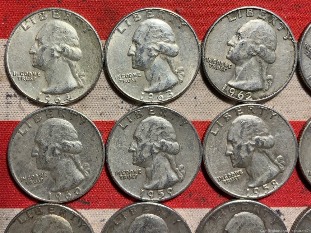 16- 90% Silver 1949 to 1964 Washington Quarters $4 Face Value Coins Lot 1-img-6