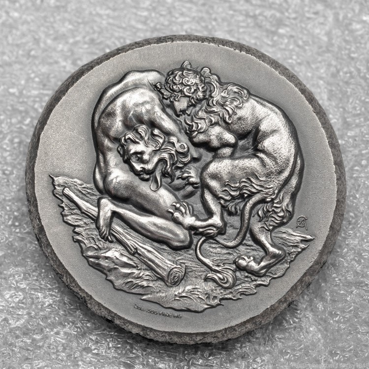 1st Labor of Hercules - 2oz .999 (36mm) extra thick antiqued silver round-img-1