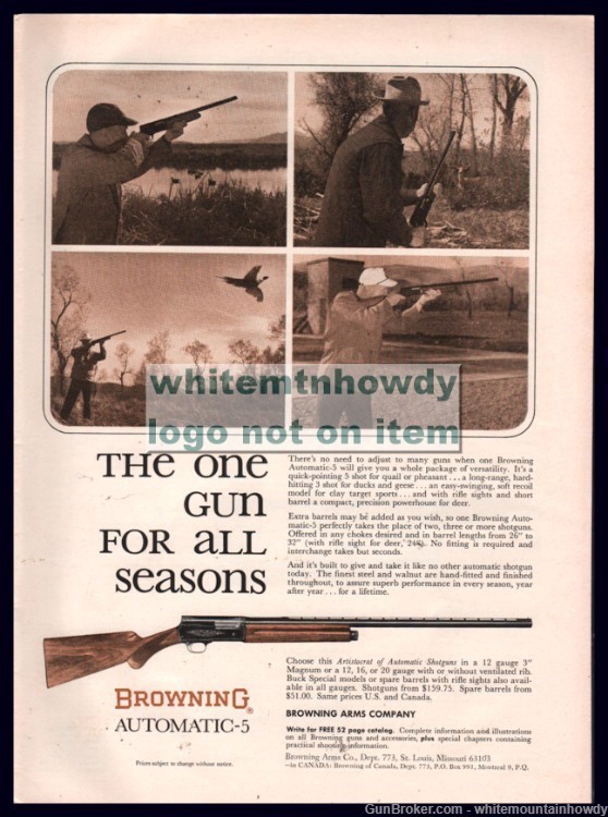 1965 BROWNING Automatic-5 Shotgun  On Gun for all Seasons PRINT AD-img-0