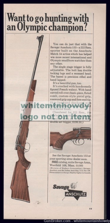 1965 SAVAGE-ANSCHUTZ 153 Centerfire Rifle PRINT AD-img-0
