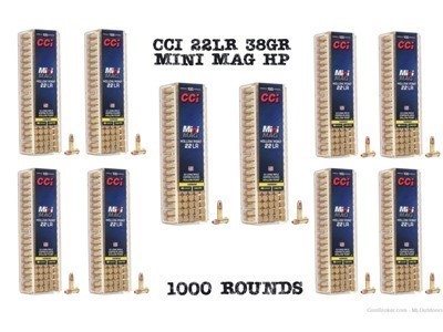 CCI 22LR Ammunition Mini-Mag 0031 36 Grain Hollow Point 1000 Rounds