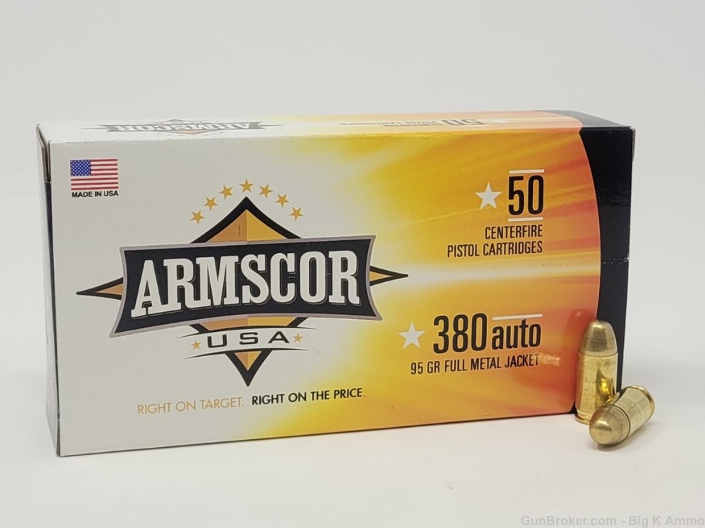 Armscor 380 AUTO Ammunition 95 Gr Full Metal Jacket FMJ CASE 1000 rounds-img-1