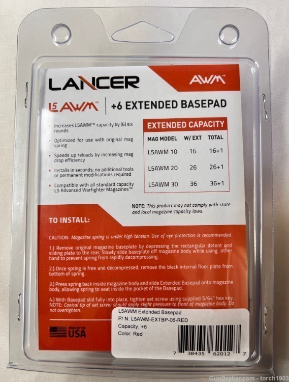 Lancer Systems L5AWM +6 Extended Basepads for AR15 Magazines 5.56 RED-img-2