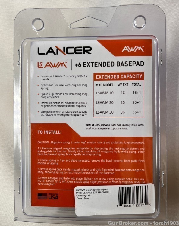 Lancer Systems L5AWM +6 Extended Basepads for AR15 Magazines 5.56 BLUE-img-1