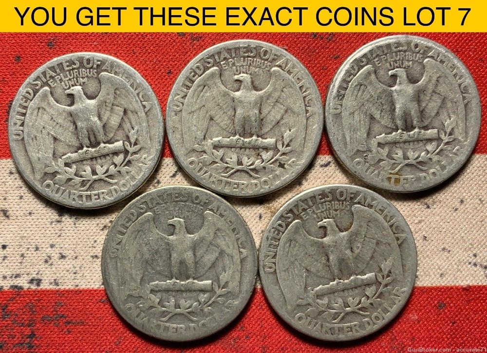 90% Silver 1941 - 1945 Washington Quarters Coins - Lot 7-img-1