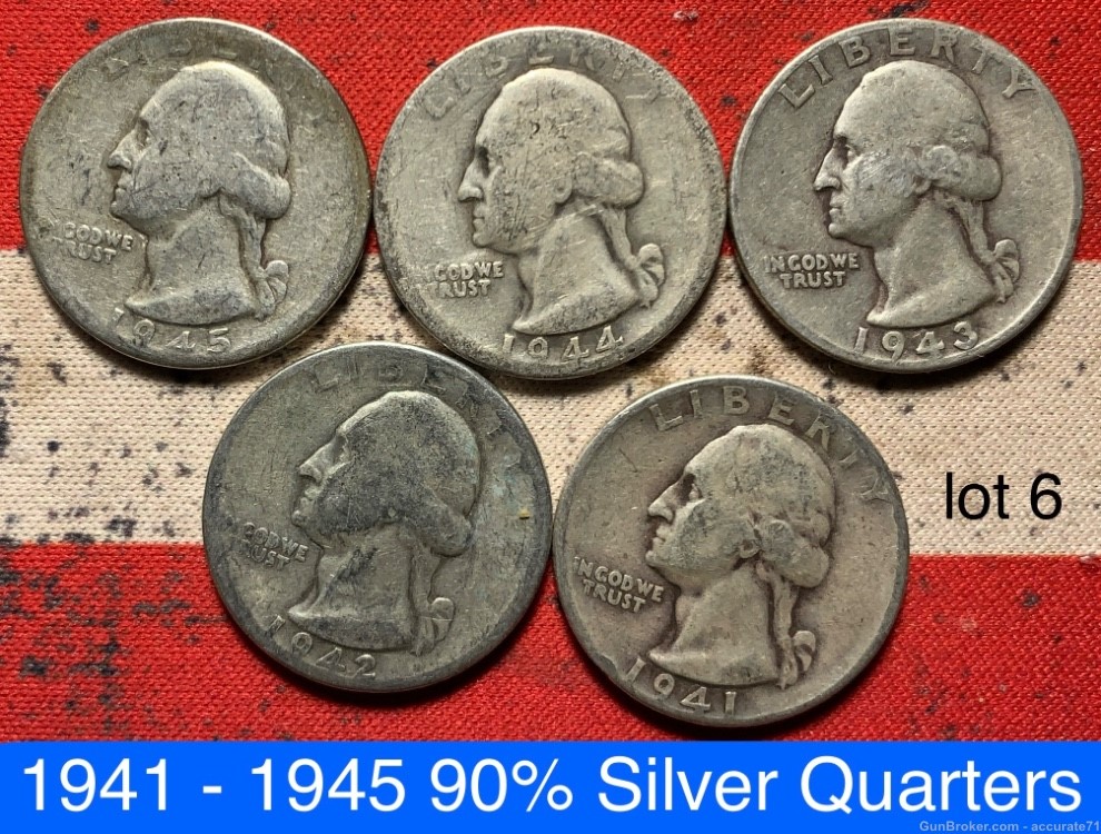 90% Silver 1941 - 1945 Washington Quarters Coins - Lot 6-img-0