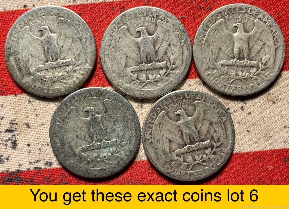 90% Silver 1941 - 1945 Washington Quarters Coins - Lot 6-img-1