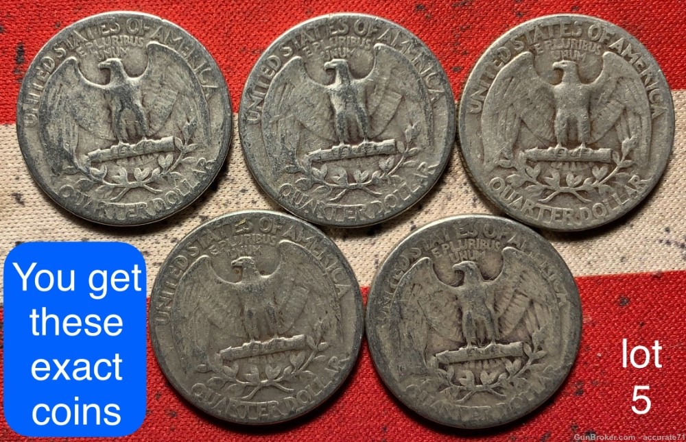 90% Silver 1941 - 1945 Washington Quarters Coins - Lot 5-img-1