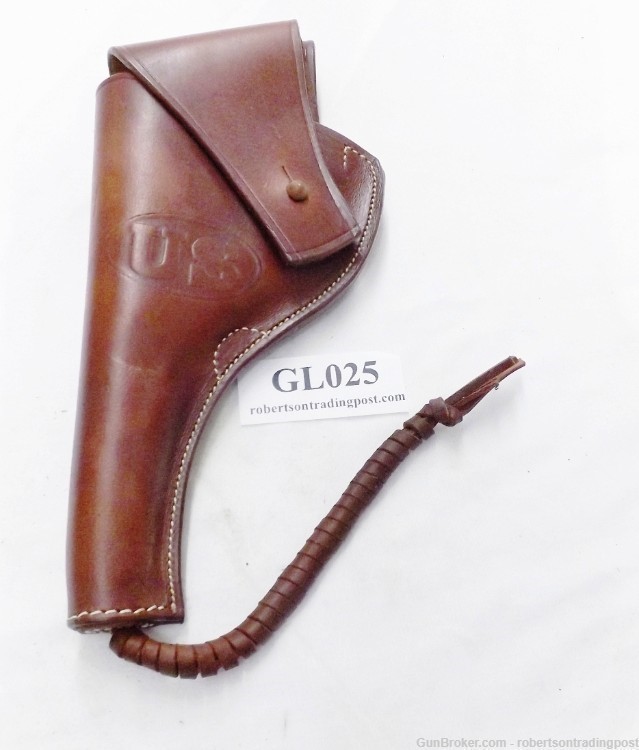 US GI type Holster WWI Repro 1917 Revolver 5 in Half Flap Brown Leather Bel-img-0