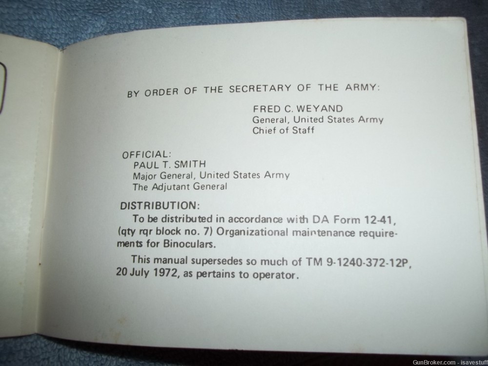 Vintage U.S. Military Manual Binoculars  July 1976 TM 9-1240-372-10-img-4