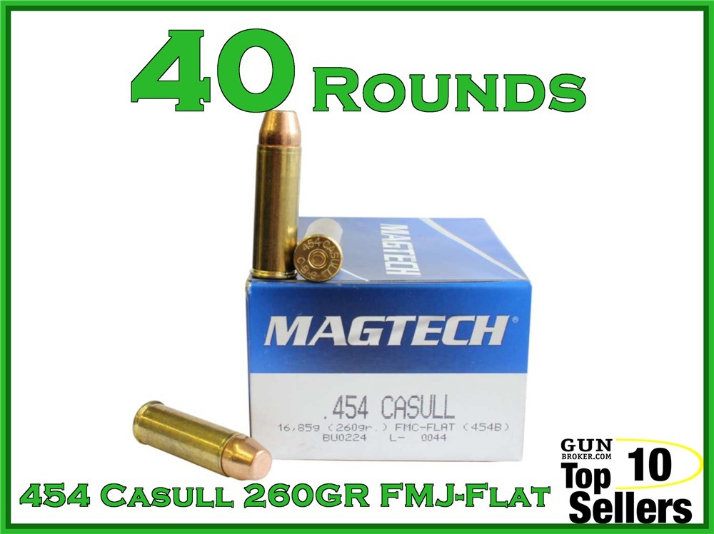 Magtech 454 Casull 260 GR Full Metal Jacketed Flat 40CT 454B Ammo-img-0