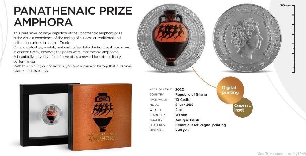 2022 Ghana - 2oz silver - 70 mm w/ceramic - Panathenaic Prize Amphora-img-4