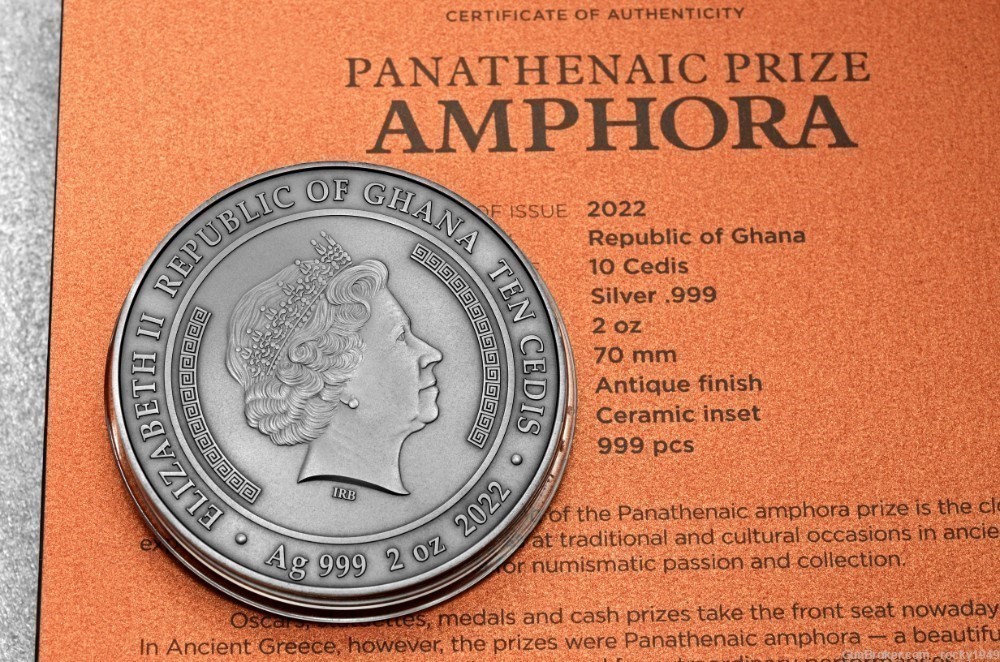 2022 Ghana - 2oz silver - 70 mm w/ceramic - Panathenaic Prize Amphora-img-3