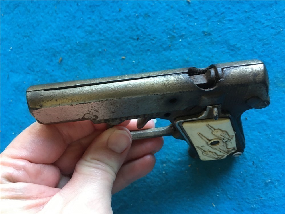 VINTAGE SPITFIRE HUBLEY? STEVENS? 1940'S DIE CAST TOY AUTOMATIC CAP GUN-USA-img-2