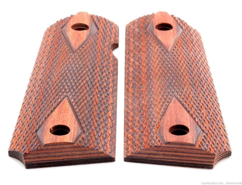 African Mahogany 1911 Grips Full Size Checkered Double Diamond - NEW-img-1