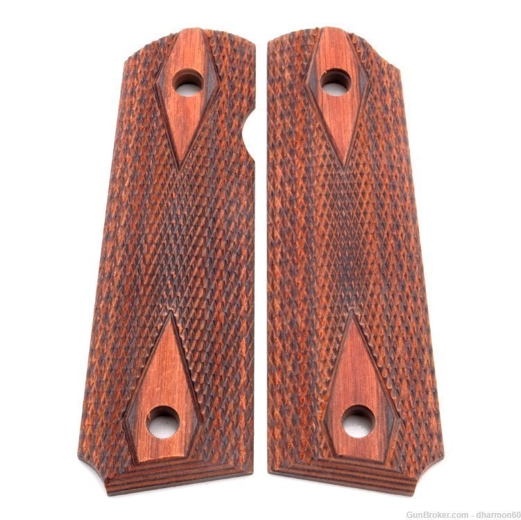 African Mahogany 1911 Grips Full Size Checkered Double Diamond - NEW-img-0