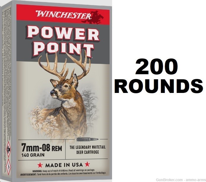 Winchester Ammunition Power Point 7mm-08 Rem 140 Gr 200 Rounds X708-img-1