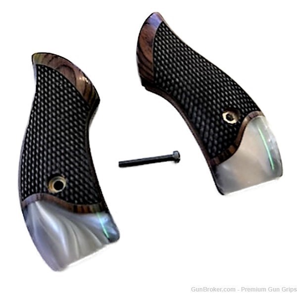 J Frame Round butt Grips fits most Smith & Wesson S&W Rosewood White Pearl -img-1