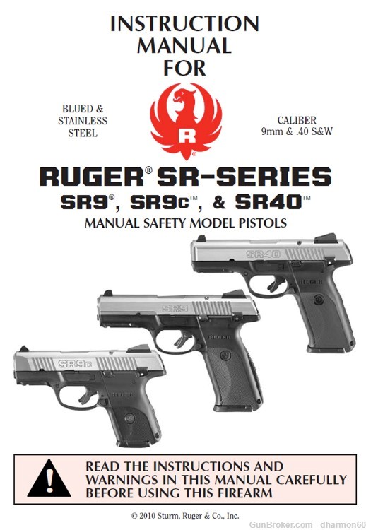 Ruger SR Pistol Owners Instruction and Maintenance Manual SR9 SR9C SR40-img-0