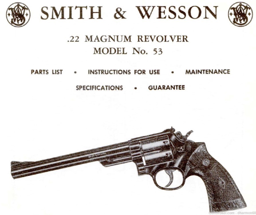 Smith & Wesson Model 53 22 Magnum Revolver - Parts Use & Maintenance Manual-img-0