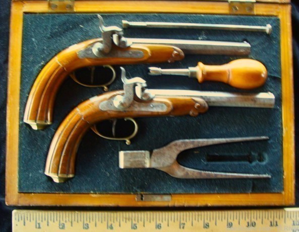 European Cased Dueling Pistol Set Antique w/Accessories No Reserve-img-1