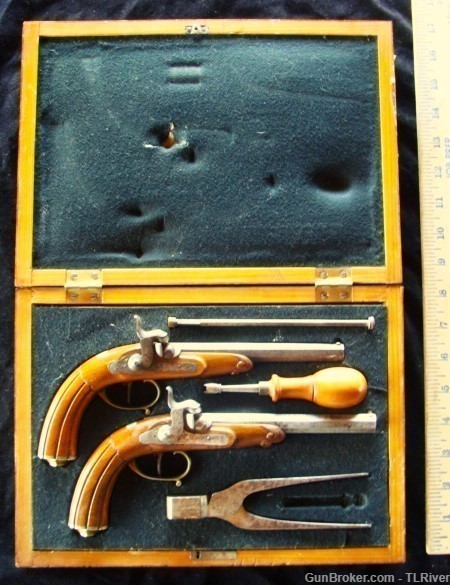 European Cased Dueling Pistol Set Antique w/Accessories No Reserve-img-0