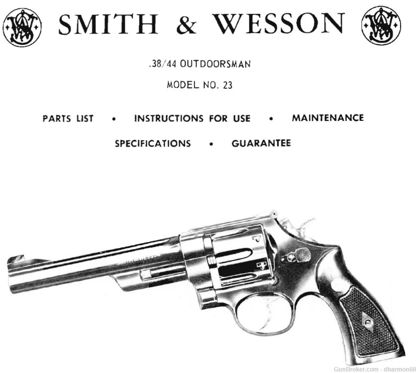 Smith & Wesson Model 23 Revolver 38/44 - Parts, Use & Maintenance Manual-img-0